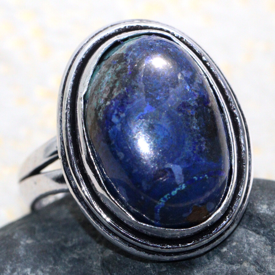 Stylish 925 Silver Plated Azurite Chrysocolla Ring Size US 7 Jewelry Crafted with New Edition Design