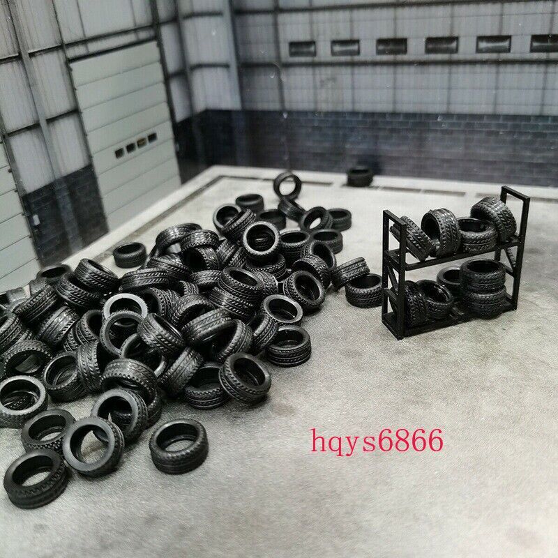 80/100Pcs Tire Rubber 1/43 1/64 DIY Car Model Tire W/ Rack Diorama Accessories
