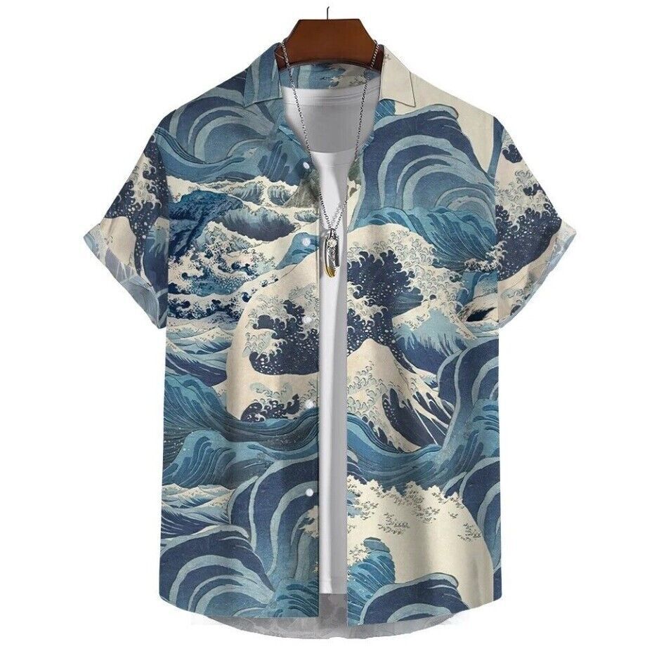 Japanese Tsunami Wave Sun 3D Print Hawaiian Shirt Design