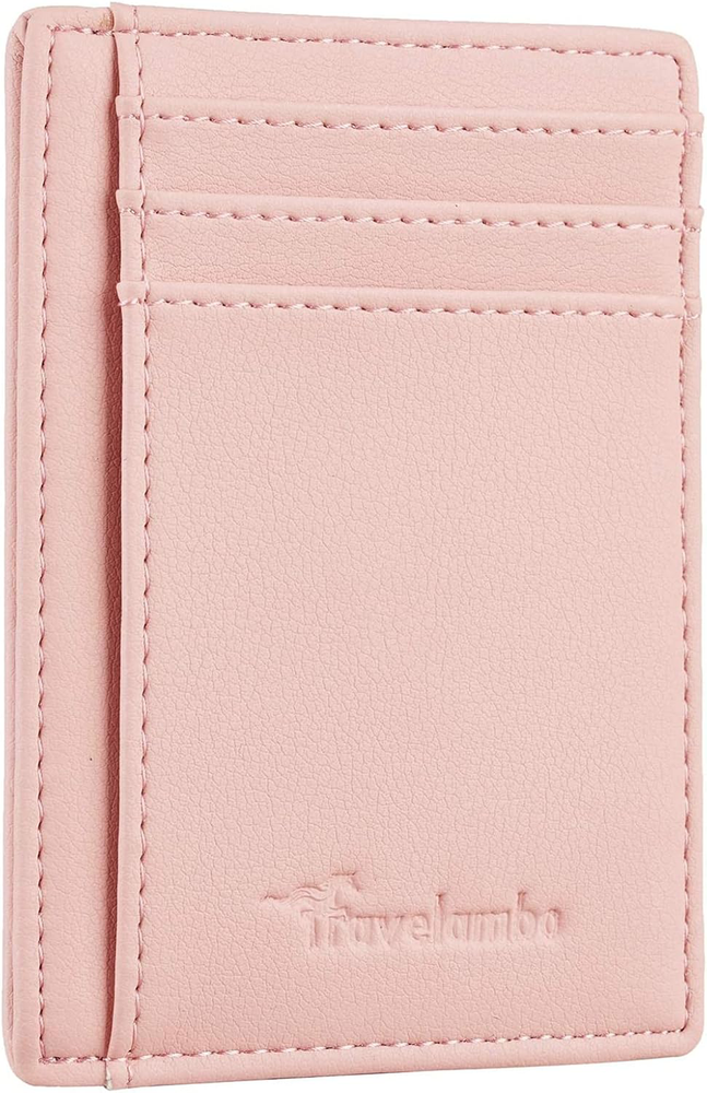 Sleek Minimalist Pink Leather Wallet – Medium Size, RFID Blocking, Slim Design for Front Pocket Convenience