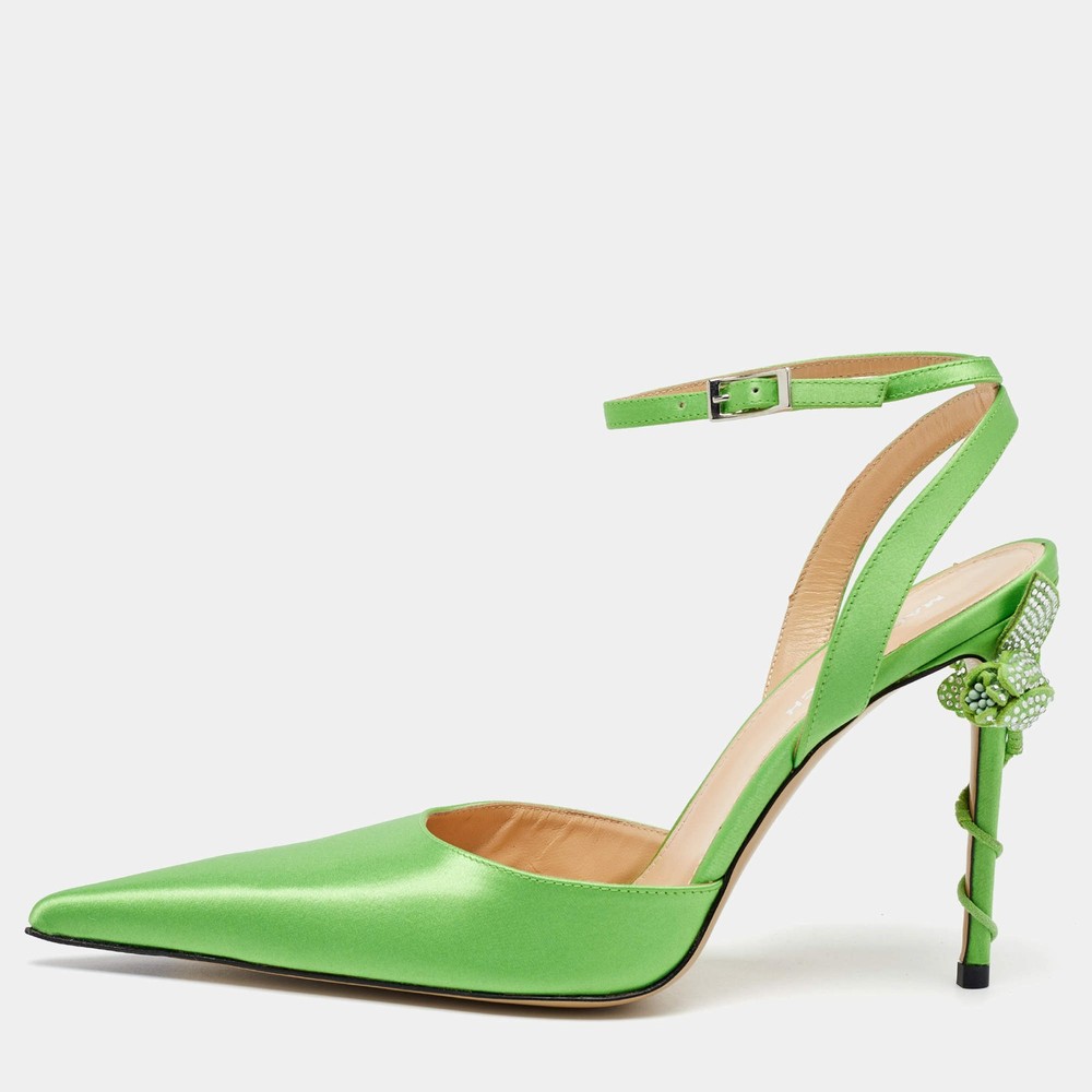 Mach Mach Green Satin Wonder Tulip Pointed Toe Ankle Strap Sandals Size 39