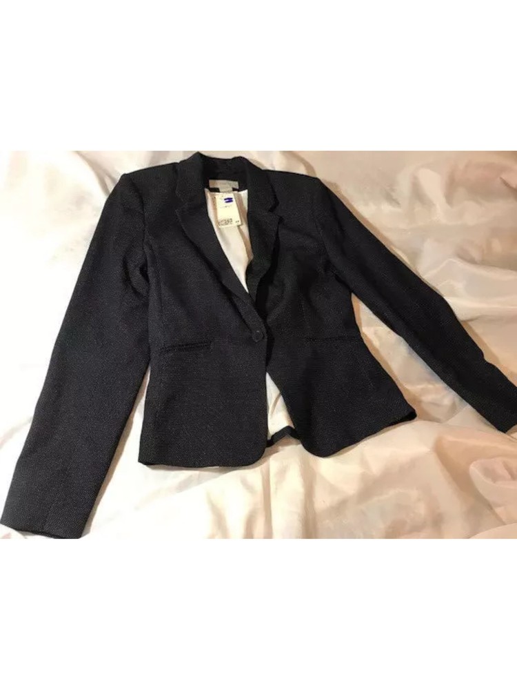 H & M Womens Navy Fitted Single Button Back Vent Wear To Work Blazer Jacket 0