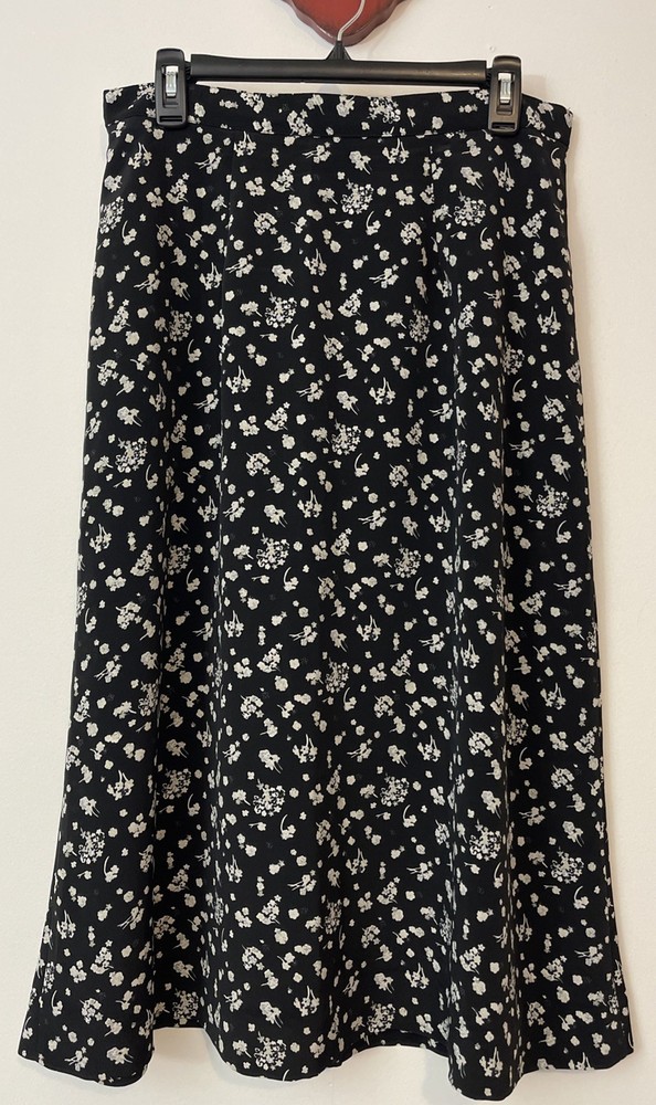 Hollywood Blvd Womens Size 14 Black Floral Vintage Elastic-Waist Skirt! A2239