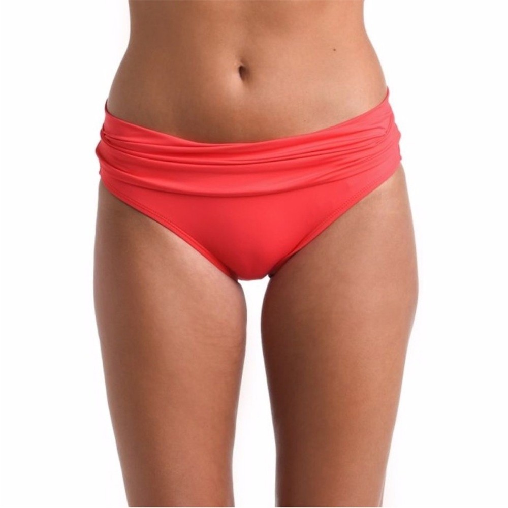 La Blanca Shirred Band Hipster Island Goddess Swim bottoms guava NWT - 16