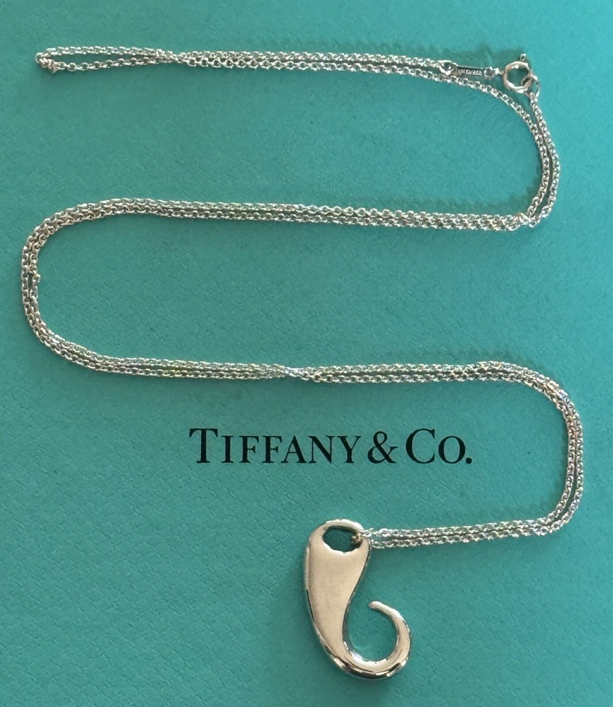 Tiffany & Co Elsa Peretti Paisley Hook Pendant 28 Inch Sterling Silver Necklace
