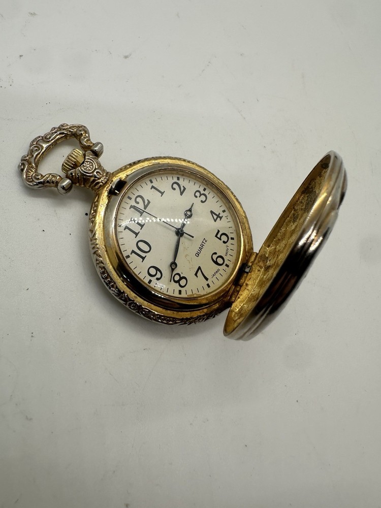 Vintage Eagle Pocket Watch Ornate Gold Tone Quartz Movement Untested
