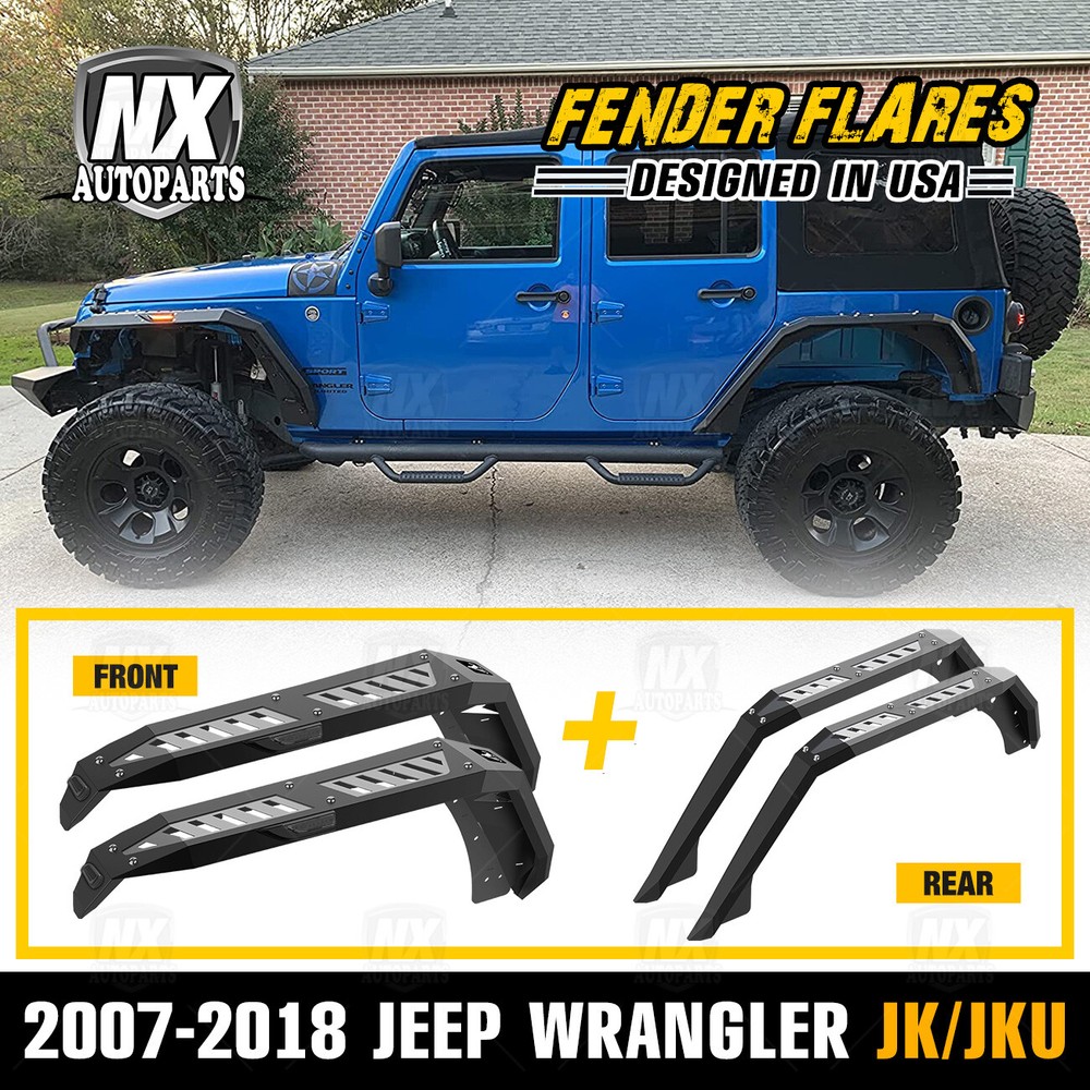 Front & Rear Fender Flares Fit 2007-2018 Jeep Wrangler JK JKU Duty Steel 4PC Set