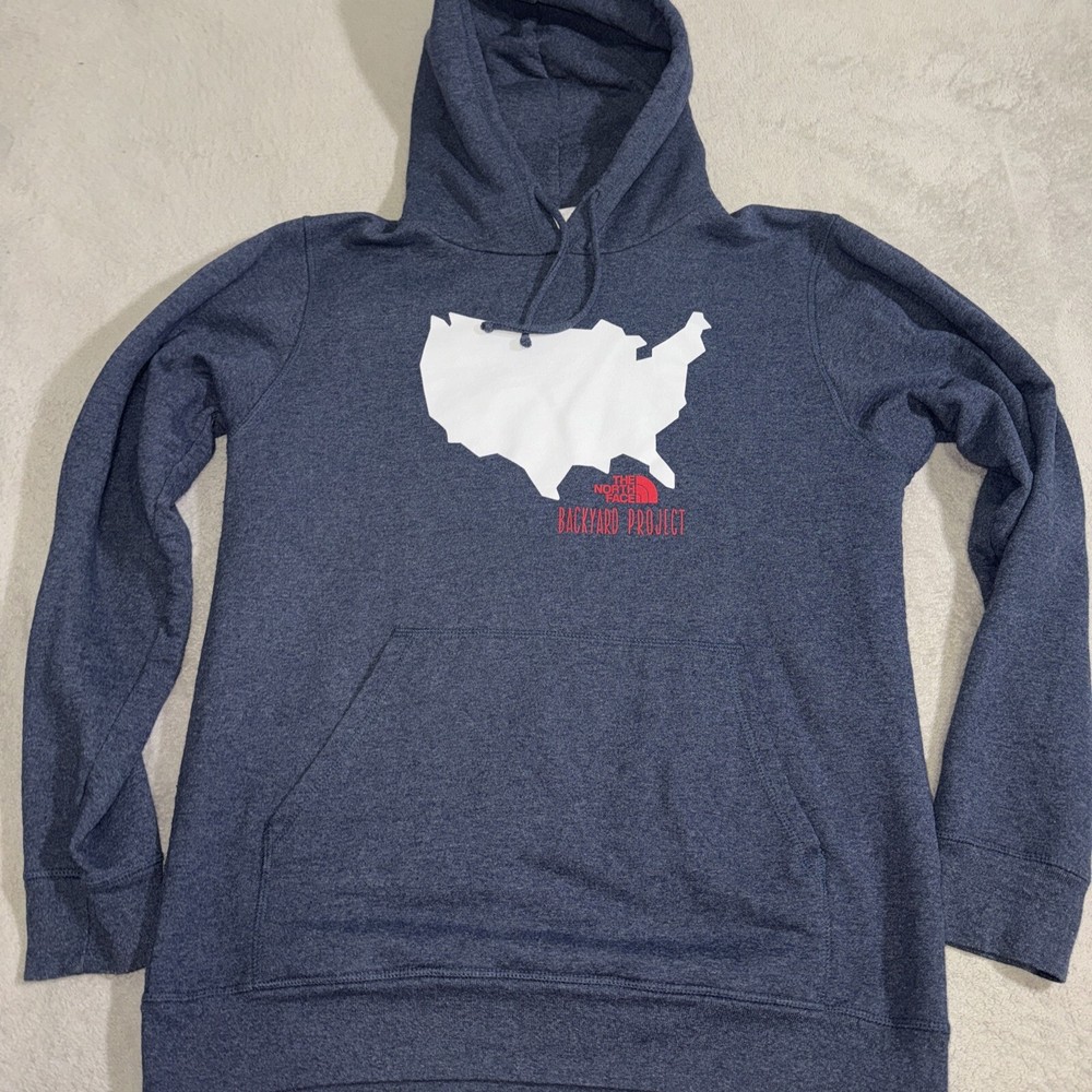 The North Face Blue Backyard Project USA Map Hoodie Sweatshirt Adult Size L