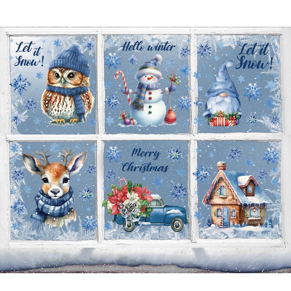 Winter Snowman Christmas Window Clings - 6Sheets Hello Winter Window Clings C...