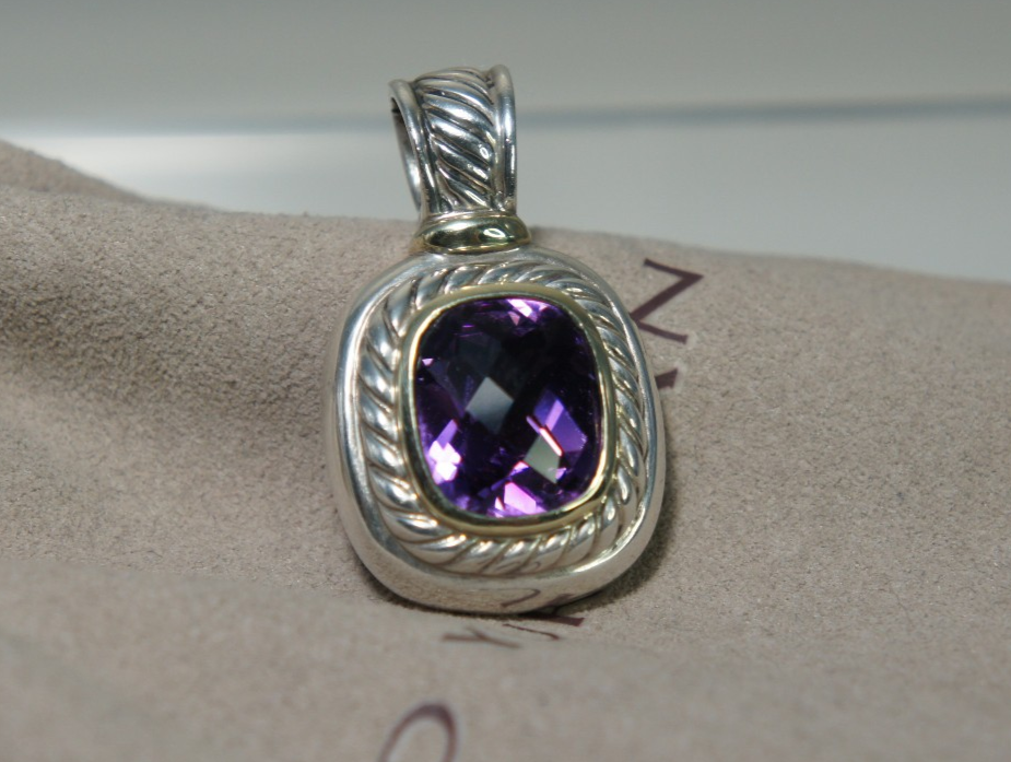 David Yurman 925 Sterling 585 Gold Amethyst Classic Albion Enhancer Pendant