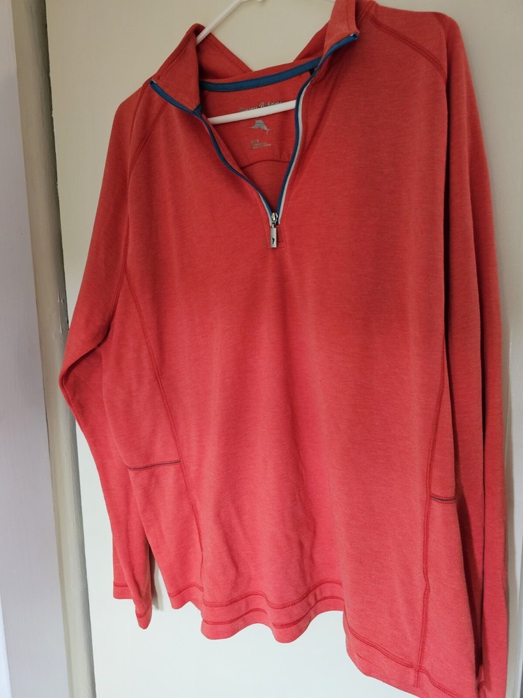 Tommy Bahama Sweater Sweatshirt  Mens Extra Large Pink Coral 1/4 Zip Mock Neck