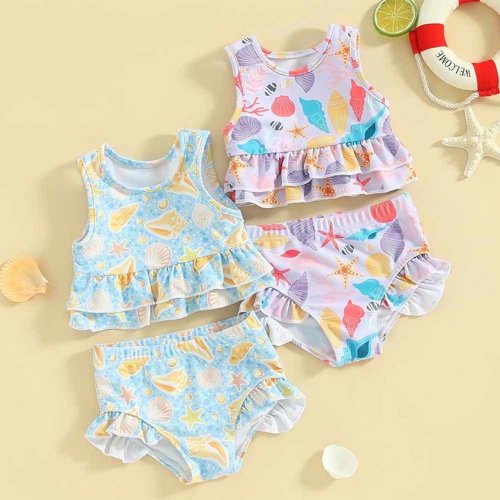 Toddler Baby Girls Swimsuit Frilly Ruffle Bikini Tankini Summer Swimwear Outfit