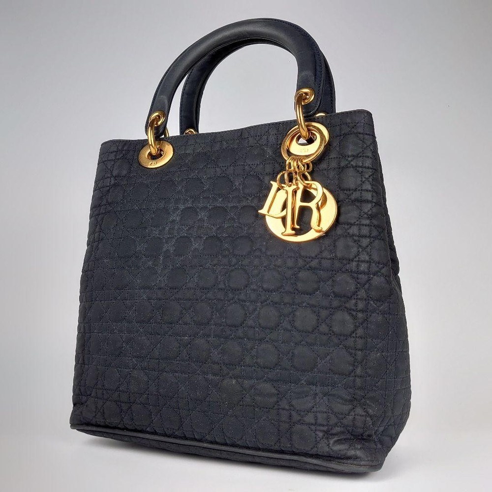 Christian Dior Lady Canage Black Nylon Tote Handbag New
