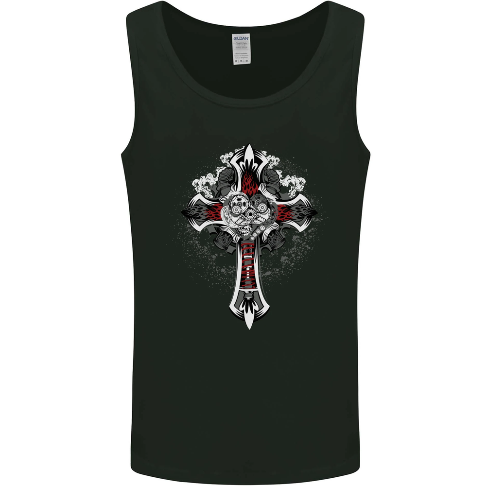 Steampunk Cross Gothic Heavy Metal Biker Mens Vest Tank Top