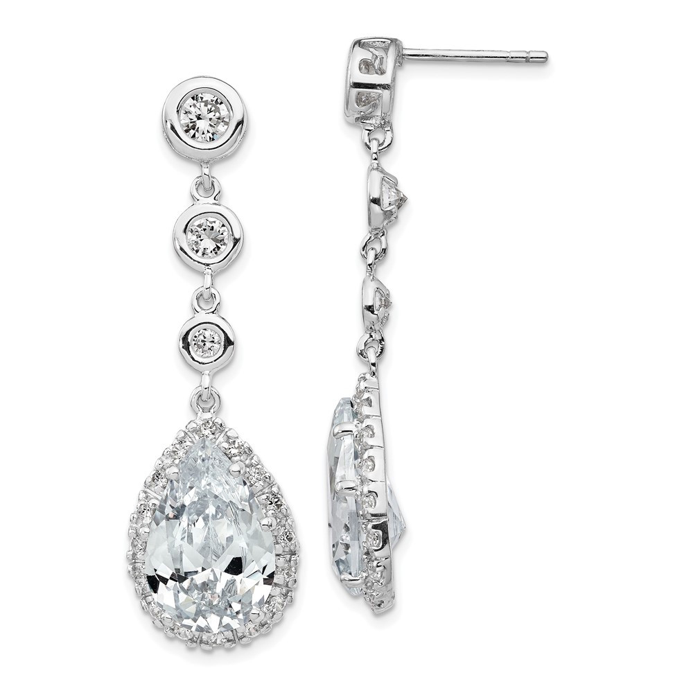 Sterling Silver Cubic Zirconia Teardrop Halo Drop & Dangle Earrings 7.74gm