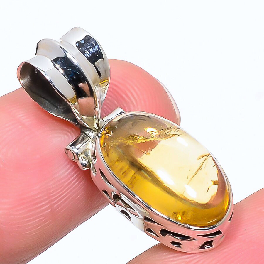 Natural Citrine Gemstone Pendant in 925 Sterling Silver Handcrafted 1.26 Inch  