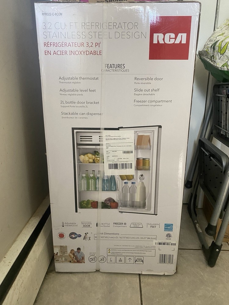 RCA 3.2 cu. ft. Stainless Steel Compact Fridge Adjustable Thermostat Freezer