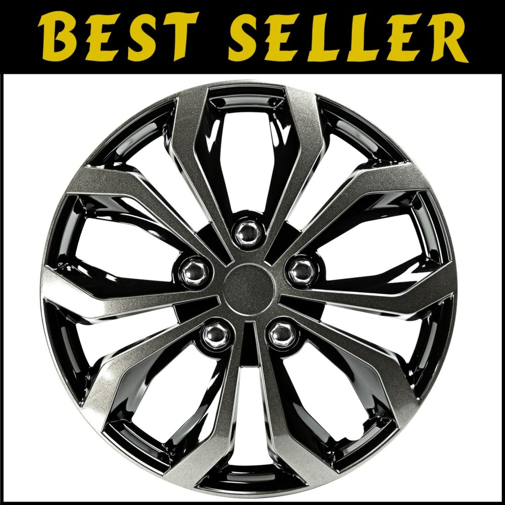 Universal 17-Inch Black & Gunmetal Hubcap Wheel Covers - Set of 4 for Most Vehicles