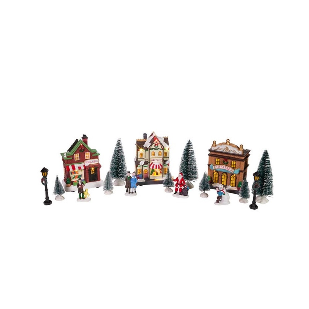 Kurt S Adler 5.5-Inch LED Christmas Village Set with 17 Battery-Operated Houses