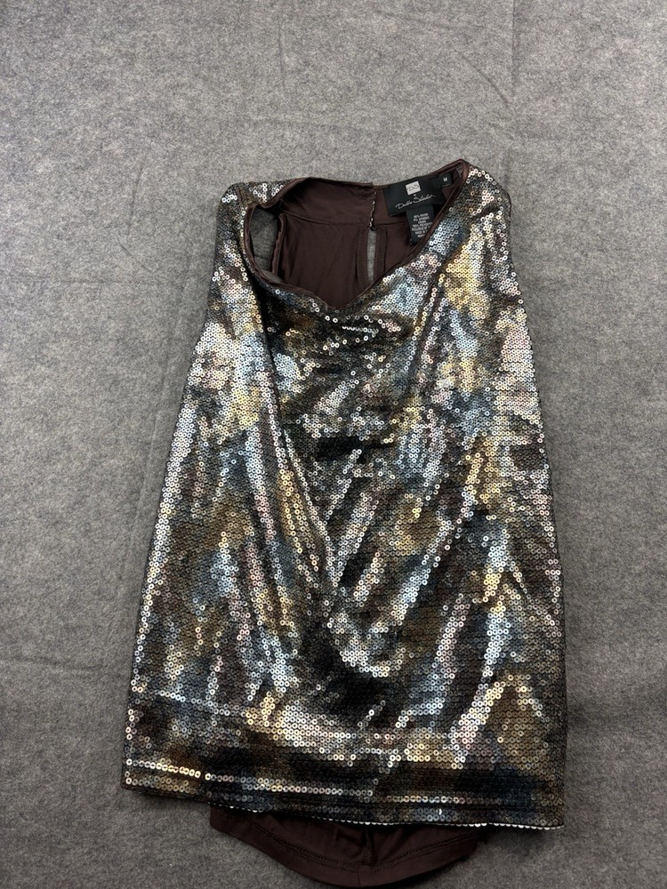 LADIES NWT DS BY DEBBIE SHUCHAT Sequin Glitzy Tank Cowl VTG Y2K Sexy Going Out M