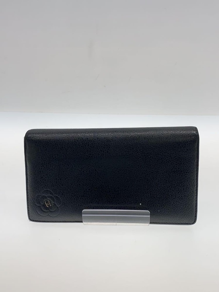CHANEL Bifold Long Wallet A46511 Camellia Butterfly CC Solid Black Pre-Loved