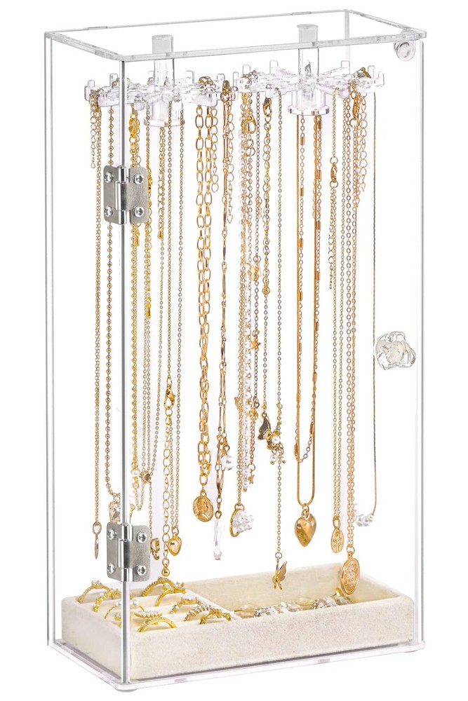 Rotatable Acrylic Jewelry Organizer Display Case for Necklaces Rings Earrings