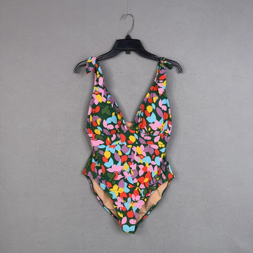 J Crew Swimsuit Womens 14 Colorful Floral One Piece Tie Strap Plunge Resort
