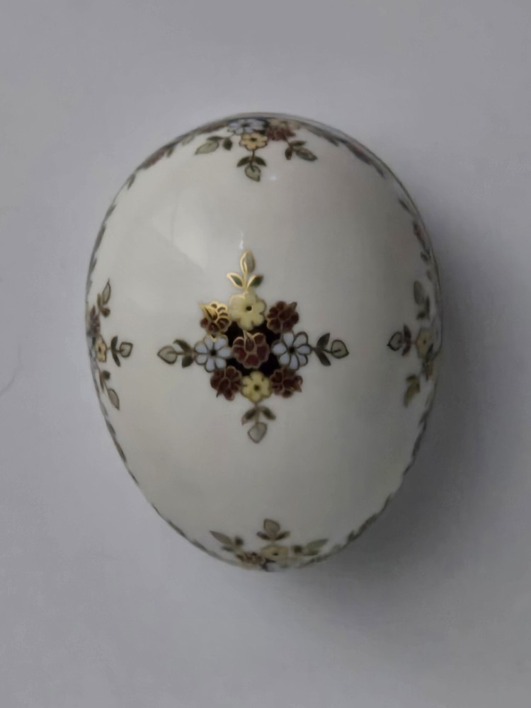 Zsolnay Hungary Porcelain Egg Trinket Box with Gilt Stand | Hand-Painted Floral