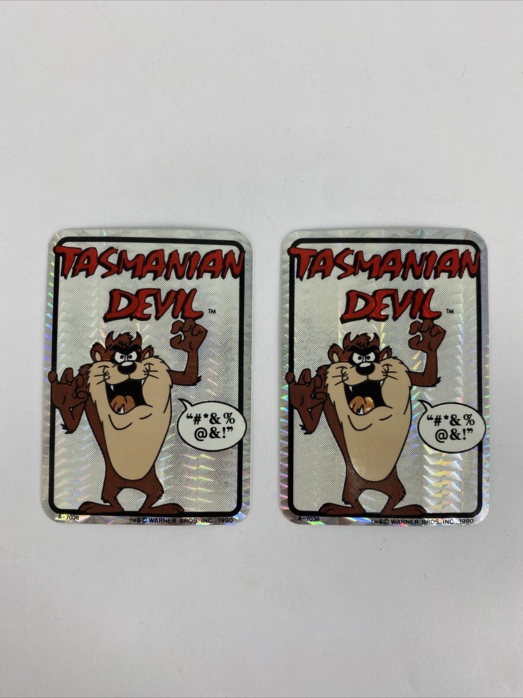LOT OF 2 Vintage Prism Holographic Tasmanian Devil Vending Machine Stickers (54)