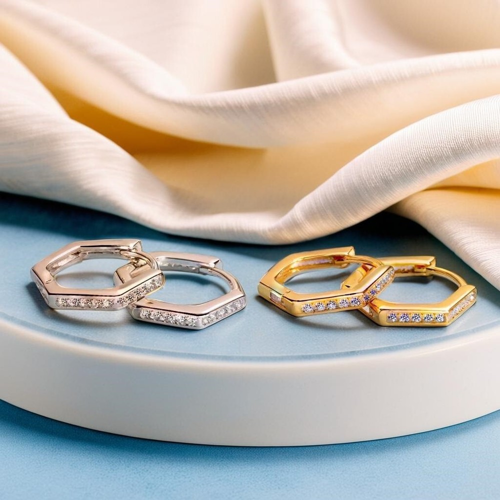 Minimalist Hexagon Huggie Hoops with Sparkling Geometric Design for Her