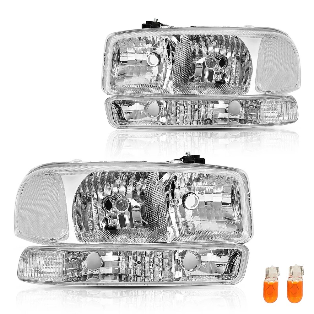Clear Headlight Lamps for 1999-2004 GMC Sierra Yukon Stepside with Bulbs