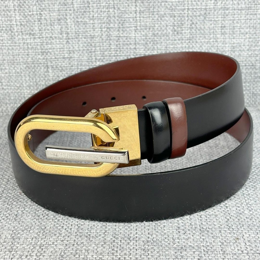 Gucci Mens Reversible G Buckle Leather Belt in Black Brown Made in Italy