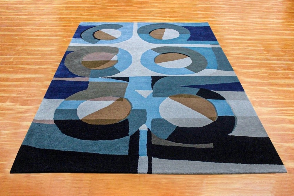 Hand Tufted 100% Wool Abstract Area Rugs Blue Rug Modern Living Room Carpets Rug