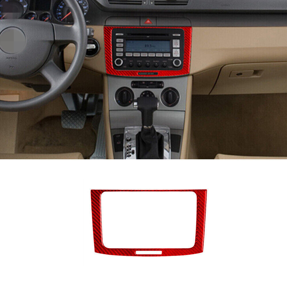 Carbon Fiber Radio Panel Trim Cover for VW Passat 2006-2011 in Red