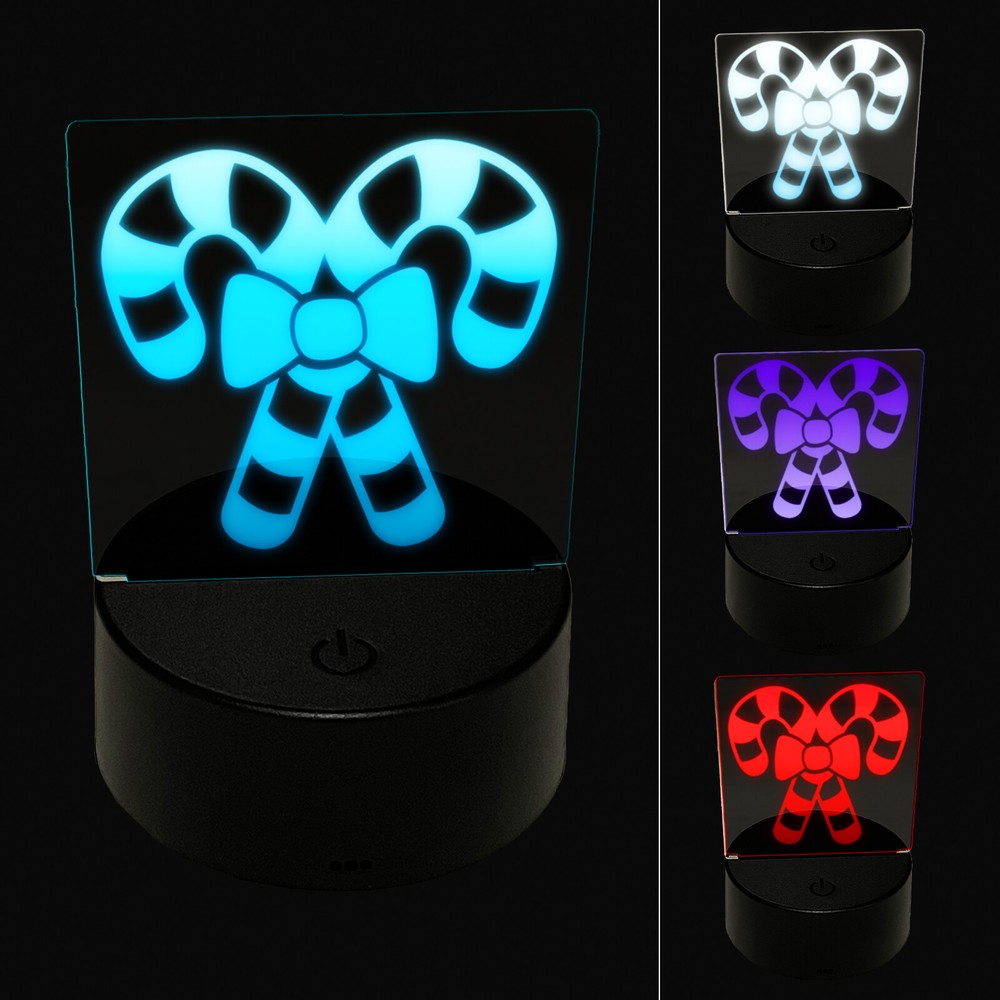 3D Illusion LED Candy Cane with Bow Christmas Night Light Lamp