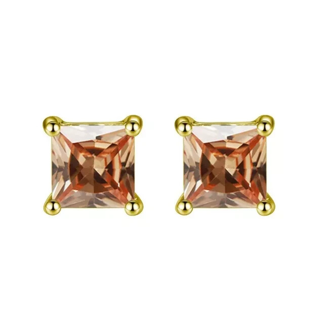 Princess Cut Simulated BrownDiamond Women's Christmas Stud 14KYellow Gold Plated