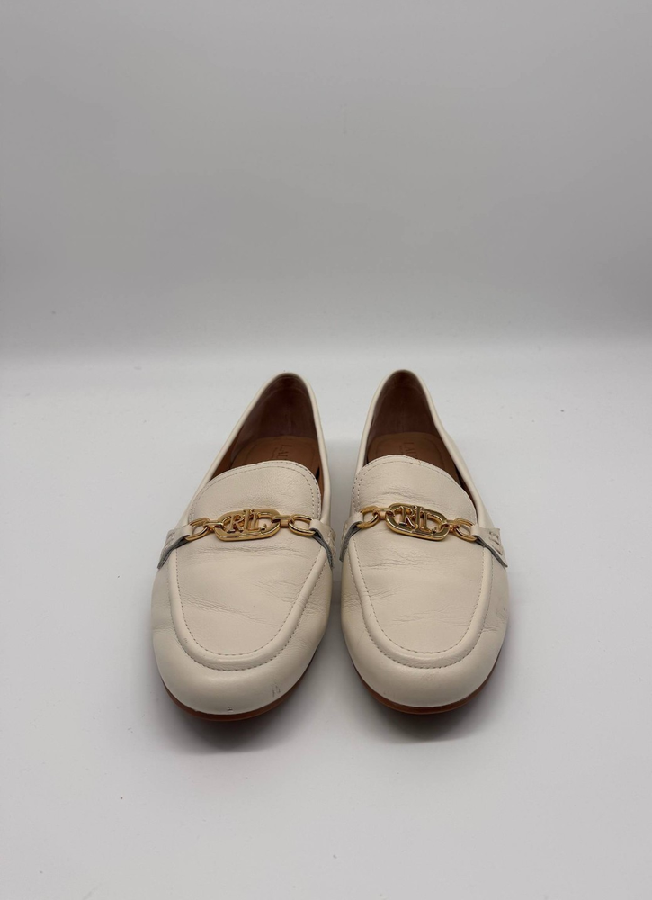 Lauren Ralph Lauren Ivory Leather Loafer Flats Gold Tone Hardware 17602 K20