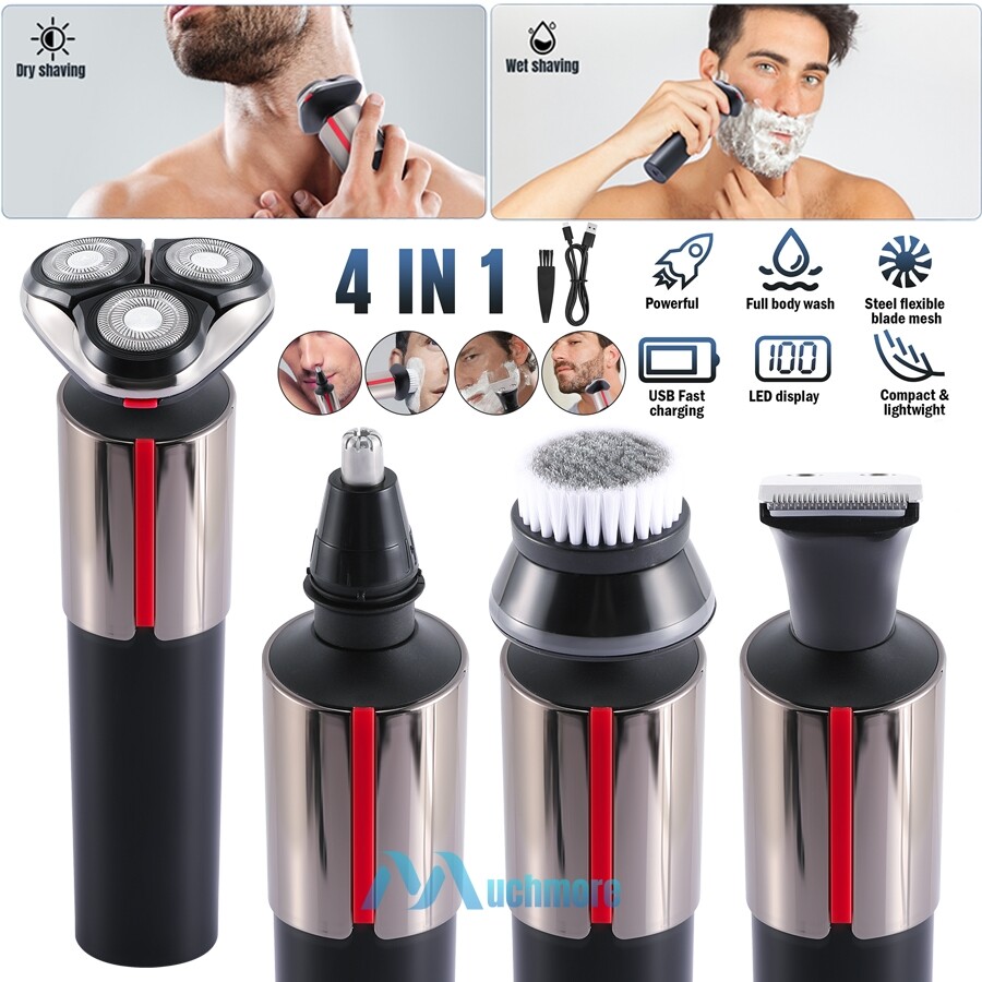 4in1 Men Electric Razor Beard Shaver Nose Hair Trimmer 360° Wet/Dry Rechargeable