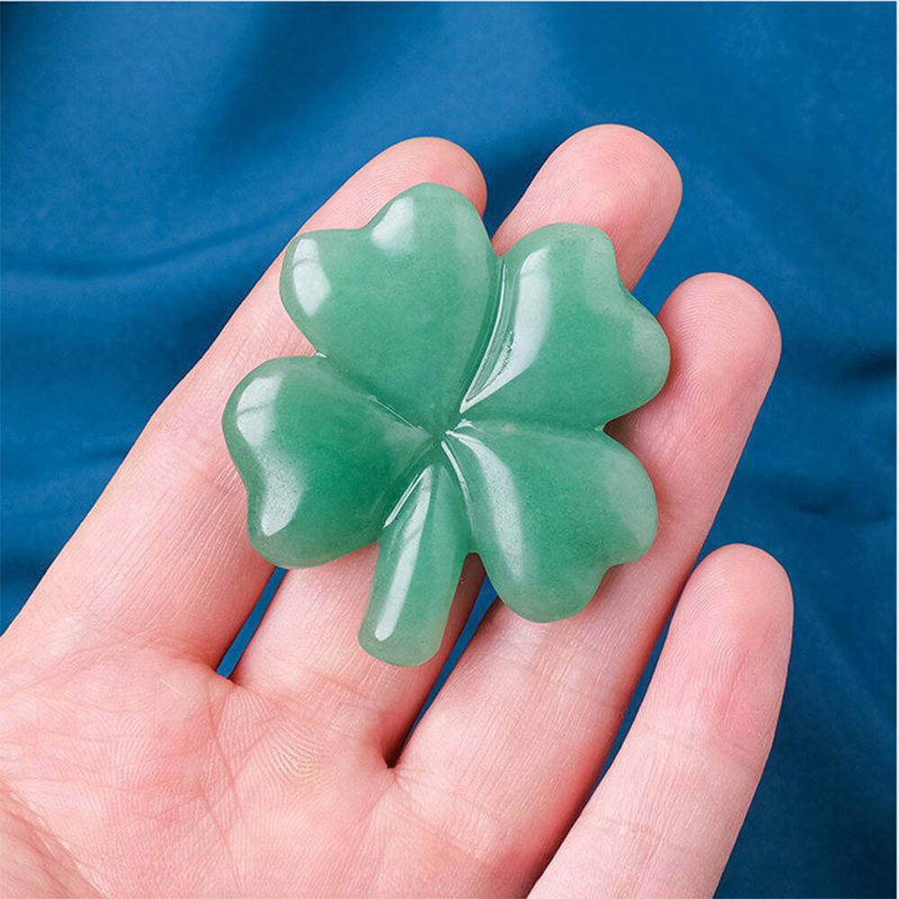 Natural Quartz Crystal Carved Four-Leaf Clover Reiki Energy Healing Stone