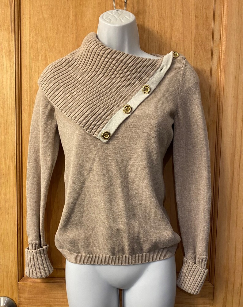 Banana Republic Women's Beige Cowl Neck Button Pullover Sweater Size XS