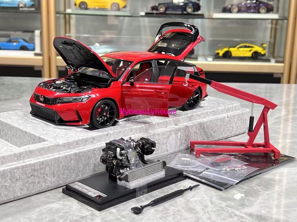 MH 1:18 Red JDM Civic Type R FL5 Turbo Vtec Engine Model Diecast Metal Car