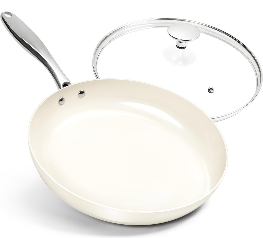 12-Inch Nonstick Frying Pan with Lid & Ergonomic Handle for Easy Cooking