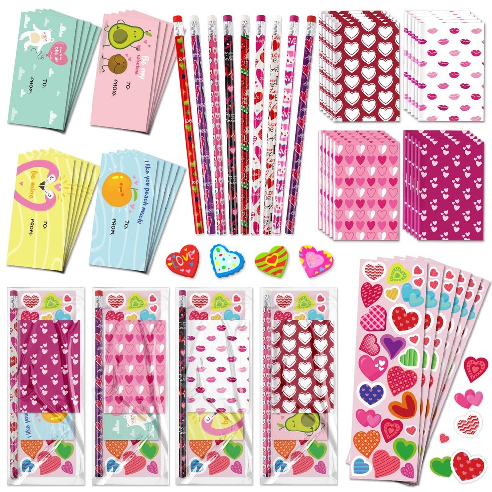 28 Pack Assorted Valentines Day Stationery Kids Gift Set, for Valentine Card ...