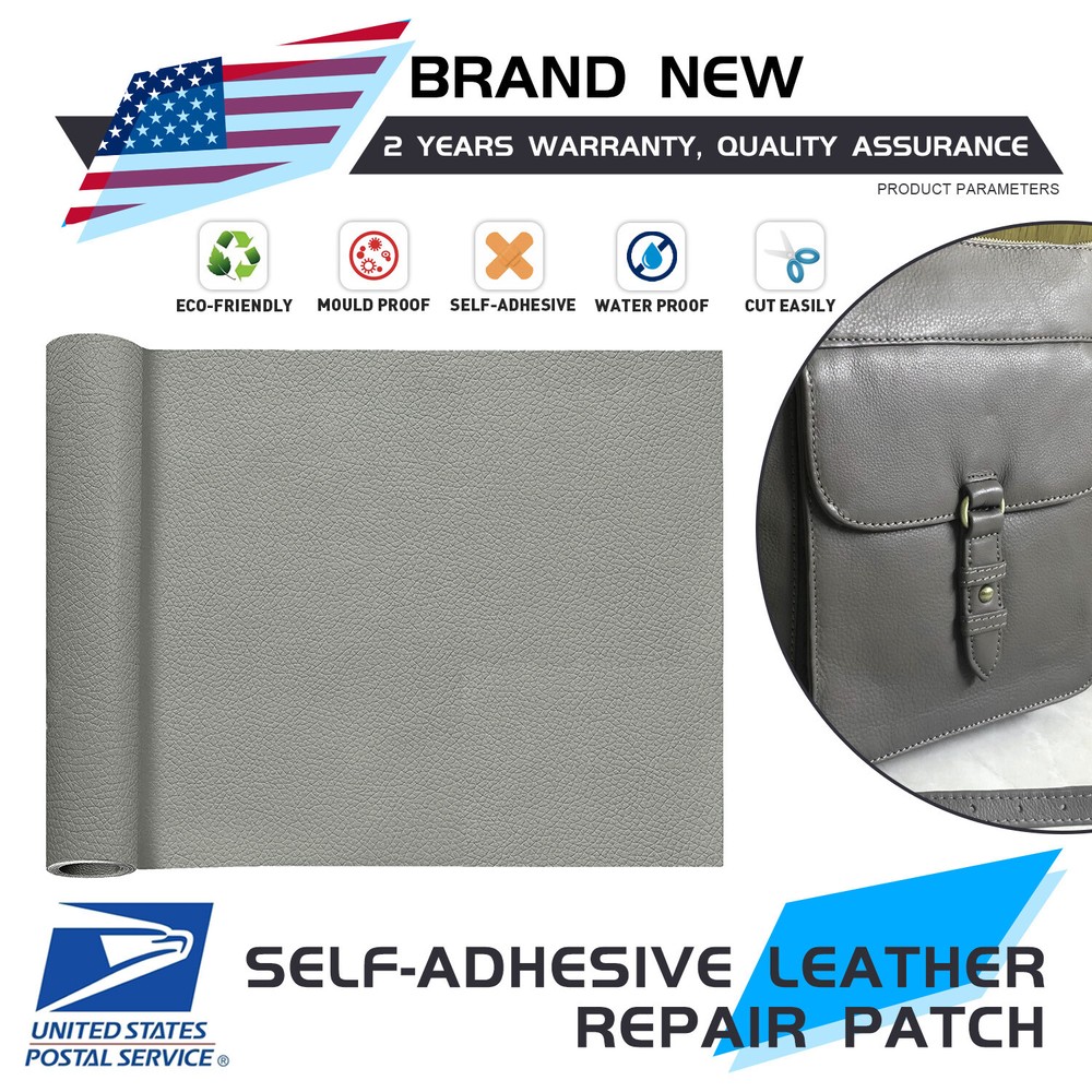 Self-Adhesive Grey Leather Repair Kit Patch Sticker Sofa Clothing Car Bus Seat