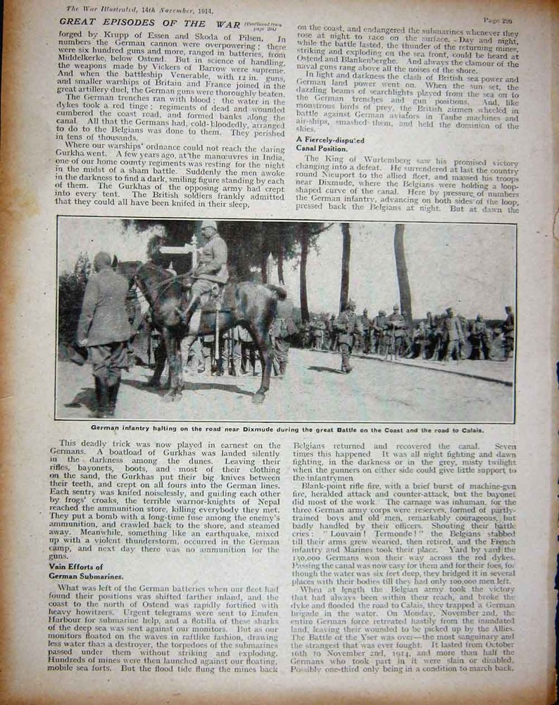 Original Old Antique Print 1914 Ww1 British Guns German Siers Dixmude France