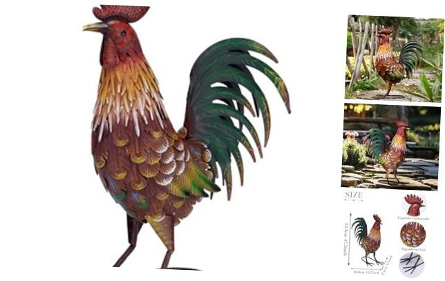 Red Metal Rooster Garden Statues & Sculptures for Outdoor Decor,Animal