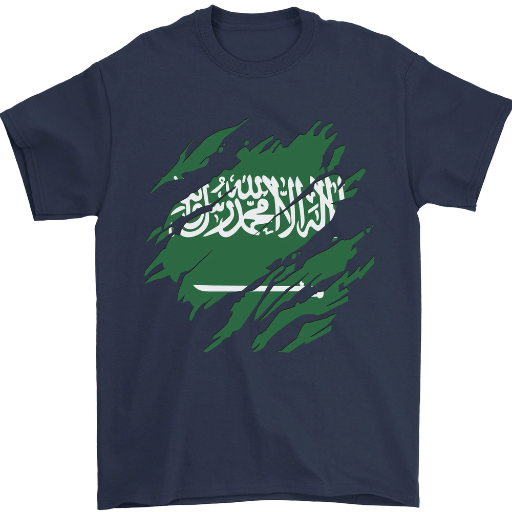 Torn Saudi Arabia Flag Arabian Day Football Mens T-Shirt 100% Cotton