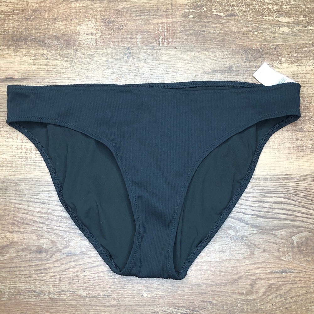 Aerie Ribbed Bikini Bottom Size Large Black Swim Full Coverage NWT