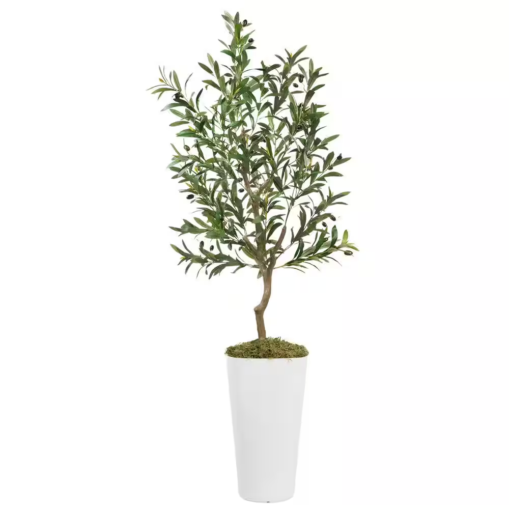 5 Ft Artificial Olive Tree in White Planter for Indoor Outdoor Decor