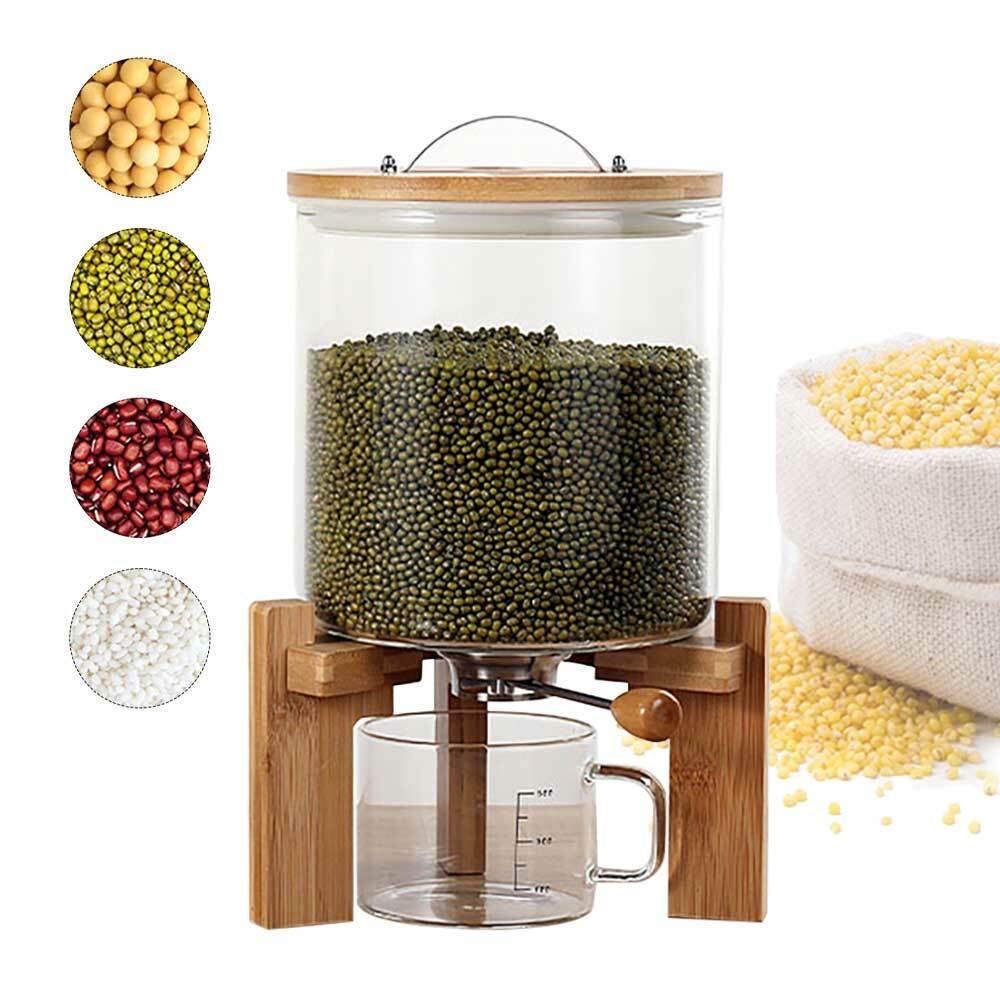 Rice Dispenser Grain Container Cereal 5 L Storage Dry Food Glass Bottle & Valve